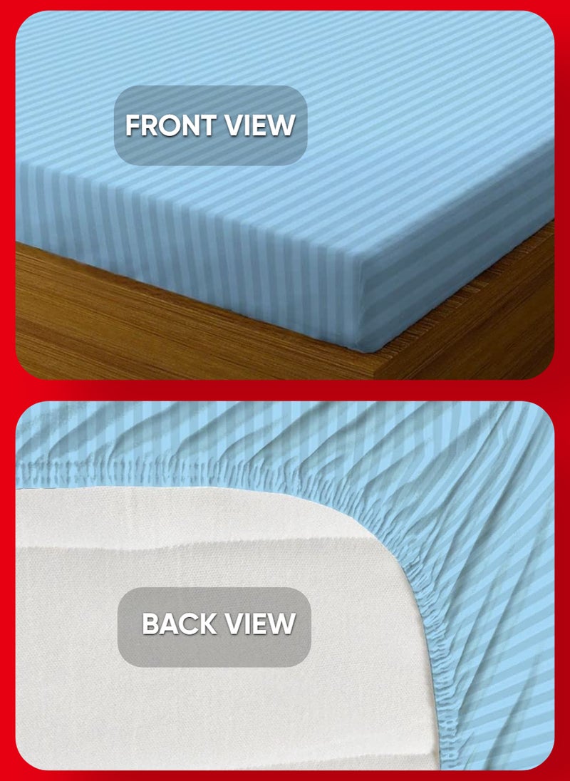 REDTOMMY LIGHT BLUE Striped Bed Sheet Set Deep Pocket 160x200+35cm - Image 2