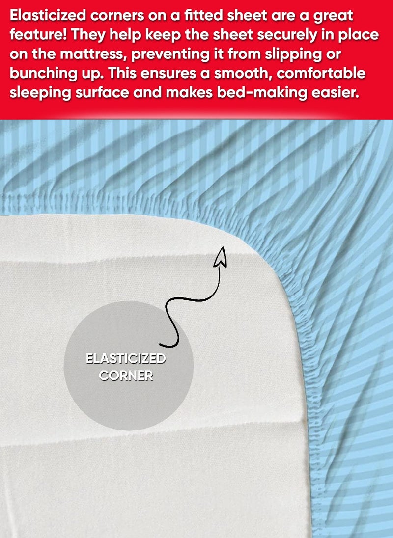REDTOMMY LIGHT BLUE Striped Bed Sheet Set Deep Pocket 160x200+35cm - Image 3
