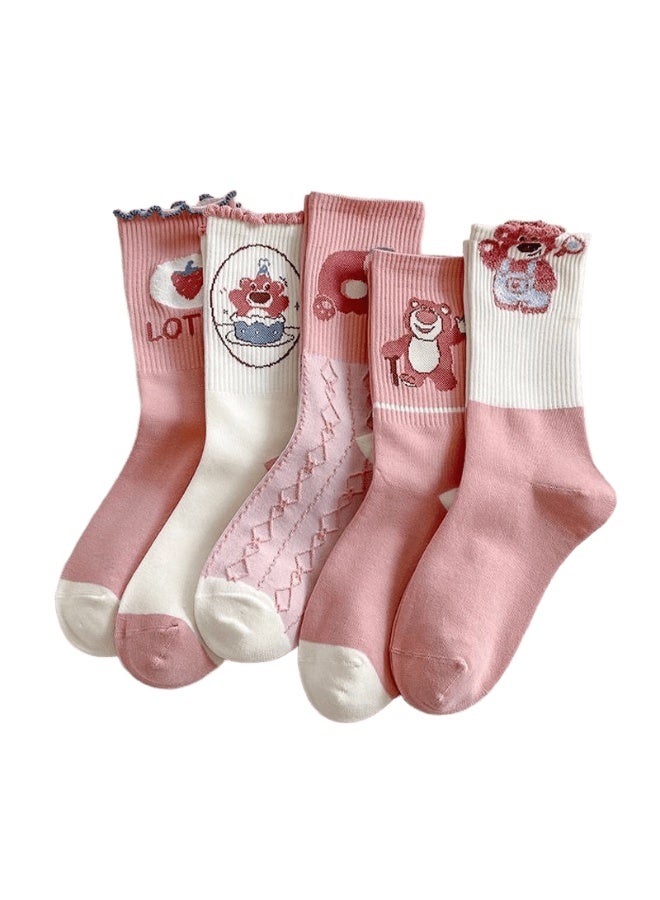 "SMARTEDGE Women's Stylish Bear Print Tights, Summer Ankle Socks, Very Chic, 6-Pair Set in Assorted Colors. Trendy design for women and girls.