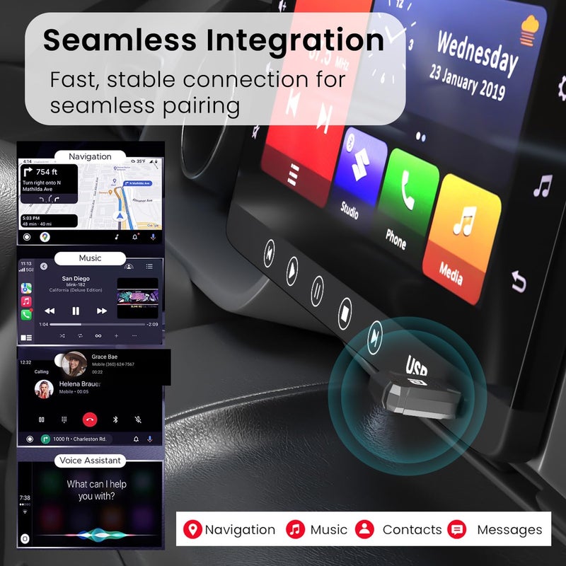 Portronics تune لايت، جهاز استقبال لاسلكي 2 في 1 CarPlay/Android Auto، يحول السلكي إلى لاسلكي، توصيل وتشغيل، فقط للسيارات المزودة بنظام Android Auto/CarPlay السلكي المثبت من المصنع، Android 12+ و iOS 15+ - Image 4