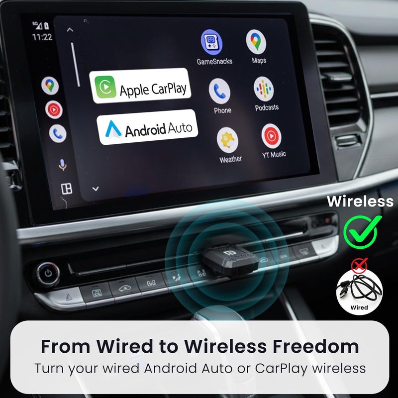 Portronics تune لايت، جهاز استقبال لاسلكي 2 في 1 CarPlay/Android Auto، يحول السلكي إلى لاسلكي، توصيل وتشغيل، فقط للسيارات المزودة بنظام Android Auto/CarPlay السلكي المثبت من المصنع، Android 12+ و iOS 15+ - Image 2