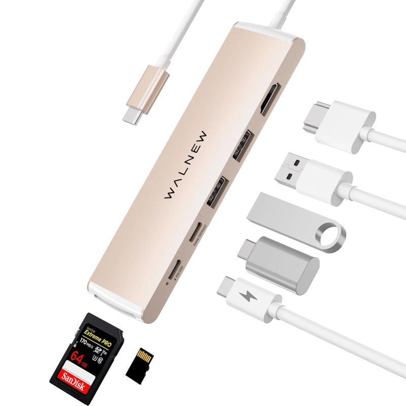 WALNEW 7 in 1 USB-C Hub with 4K HDMI,100W PD,5Gbps Data Port(1 Type-C & 2 USB 3.0),SD/TF Reader, Thunderbolt 4 Dock Multiport Adapter for MacBook Pro Air,Mac,iPad 10/Mini 6,Surface (Starlight) - Image 1