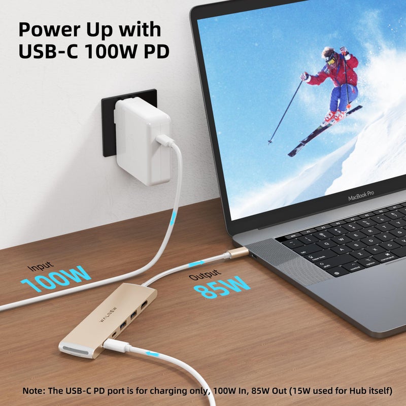 WALNEW 7 in 1 USB-C Hub with 4K HDMI,100W PD,5Gbps Data Port(1 Type-C & 2 USB 3.0),SD/TF Reader, Thunderbolt 4 Dock Multiport Adapter for MacBook Pro Air,Mac,iPad 10/Mini 6,Surface (Starlight) - Image 4
