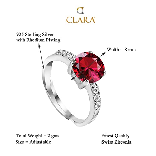 CLARA 925 Sterling Silver Blood Red Eye Ring with Adjustable Band | Rhodium Plated, Swiss Zirconia | Gift for Women & Girls - Image 5