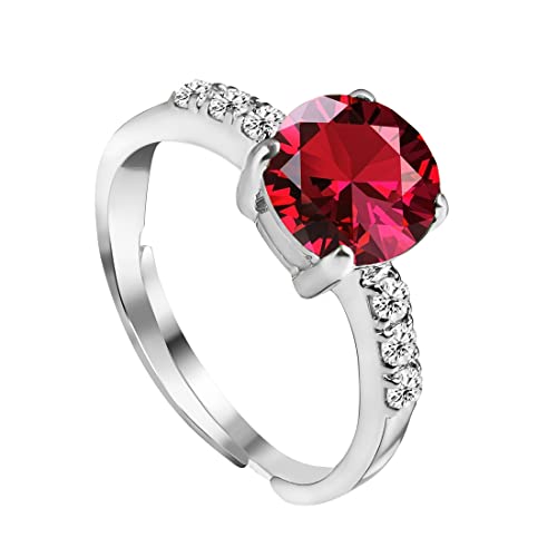 CLARA 925 Sterling Silver Blood Red Eye Ring with Adjustable Band | Rhodium Plated, Swiss Zirconia | Gift for Women & Girls - Image 1