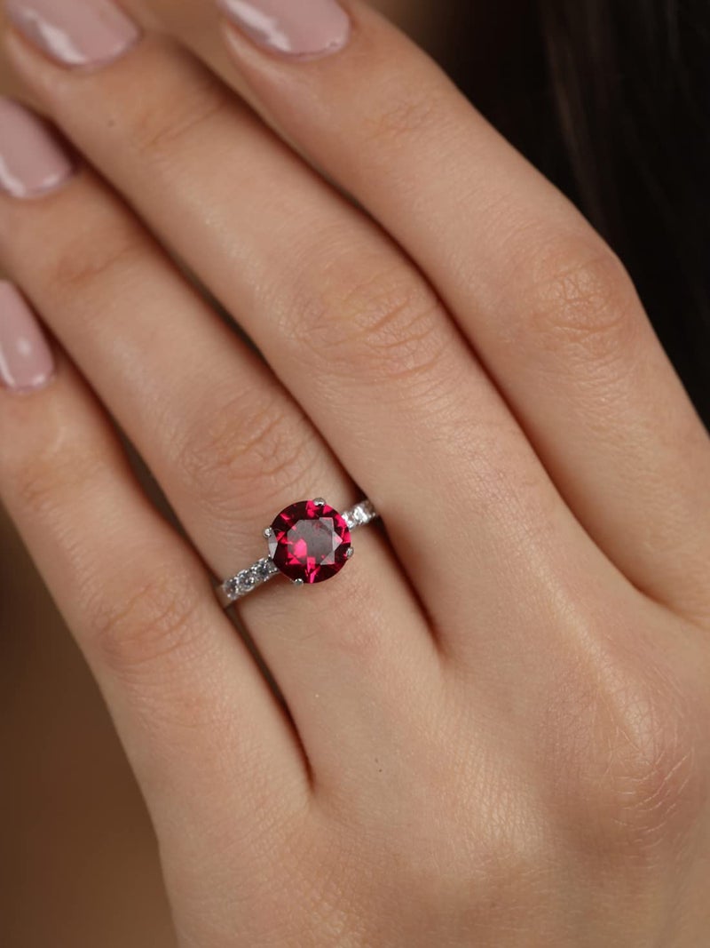 CLARA 925 Sterling Silver Blood Red Eye Ring with Adjustable Band | Rhodium Plated, Swiss Zirconia | Gift for Women & Girls - Image 4