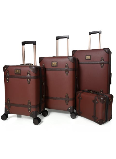 Morano Classic Leather Luggage 4 Pcs Set Brown 28''-24''-20'''-14'''Inches