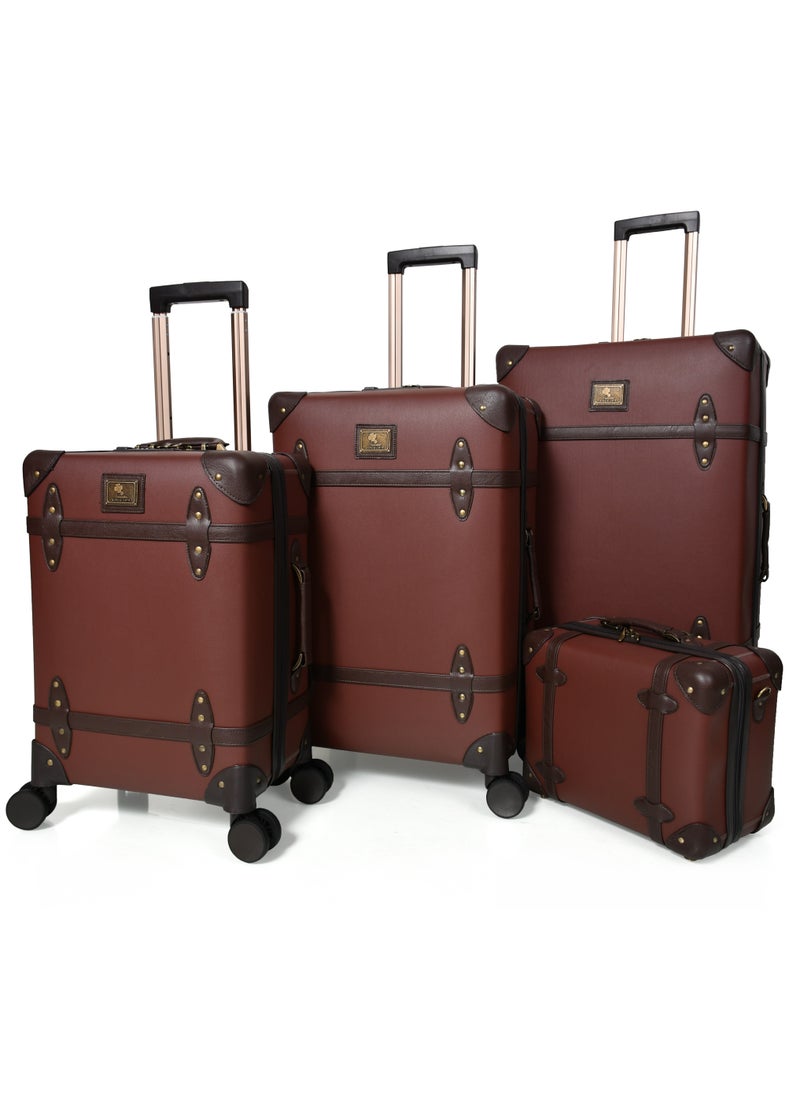 MORANO Morano Classic Leather Luggage 4 Pcs Set Brown 28''-24''-20'''-14'''Inches  - Image 1