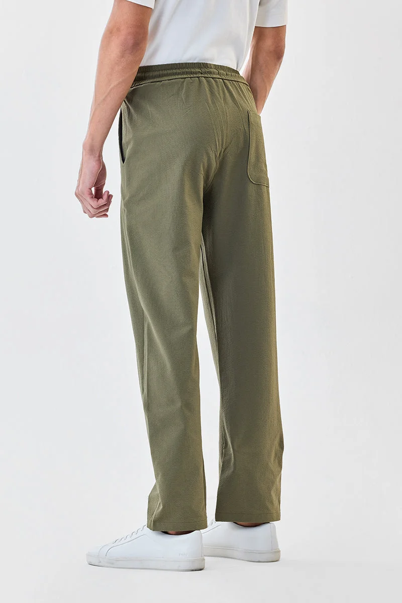 SNITCH Olive Textured Relaxed Fit Trousers for Men | Best Price UAE