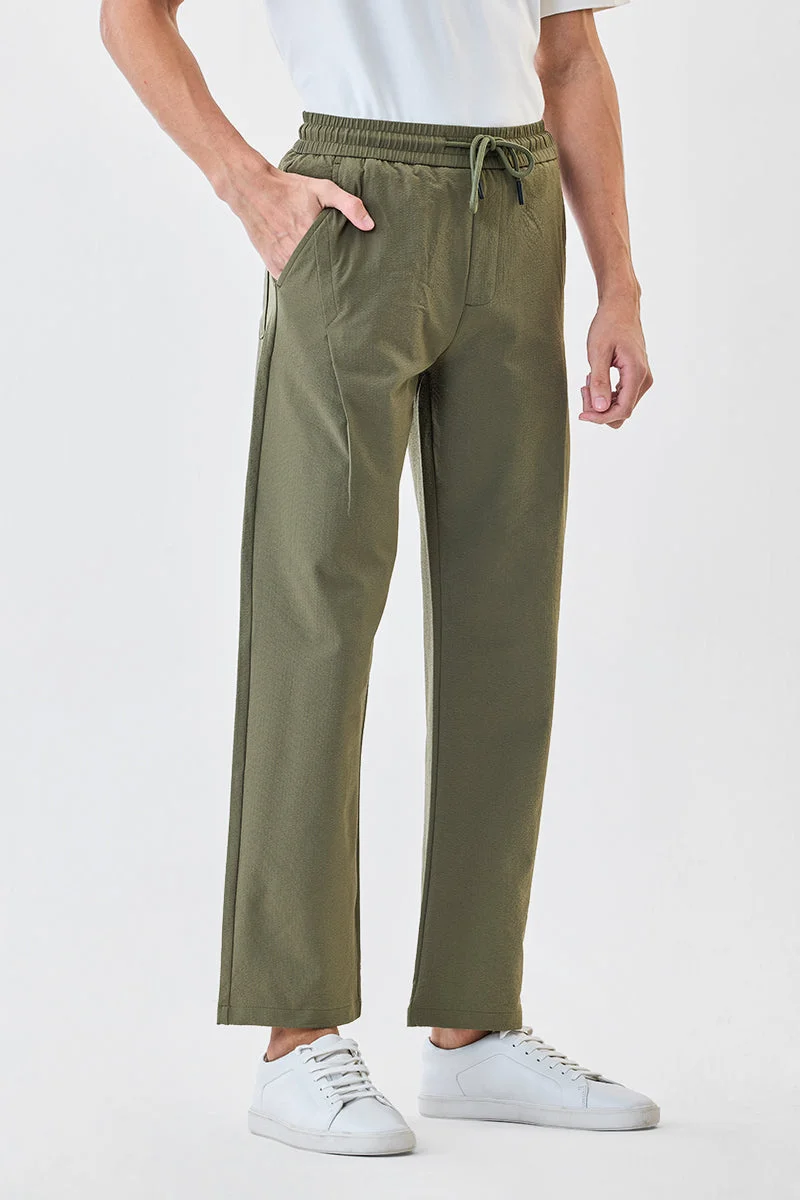 SNITCH Olive Textured Relaxed Fit Trousers for Men | Best Price UAE
