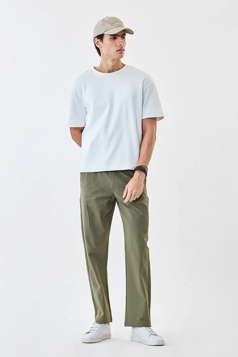 SNITCH Olive Textured Relaxed Fit Trousers for Men | Best Price UAE