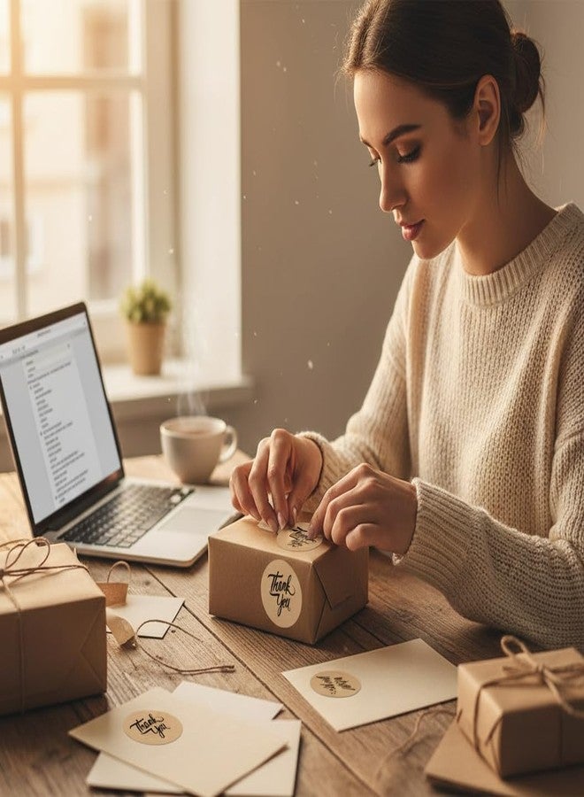 IBAKE لفة ملصقات شكر مكونة من 500 ملصق - ملصقات ورقية دائرية مقاس 1.5 بوصة بخطوط سوداء - ملصقات ذاتية اللصق لتغليف منتجات الشركات الصغيرة، والأكياس الورقية، وعلب الهدايا، والأظرف. - Image 5