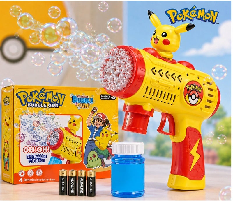 Pokemon Bubble Gun Toy for Kids Automatic Bubble Machine with 4 Free AA Batteries Included Outdoor Summer Bubble Shooter for Boys and Girls - Image 1