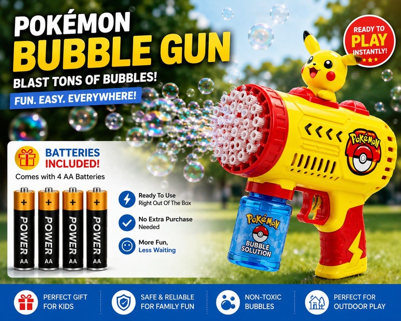 Pokemon Bubble Gun Toy for Kids Automatic Bubble Machine with 4 Free AA Batteries Included Outdoor Summer Bubble Shooter for Boys and Girls - Image 4