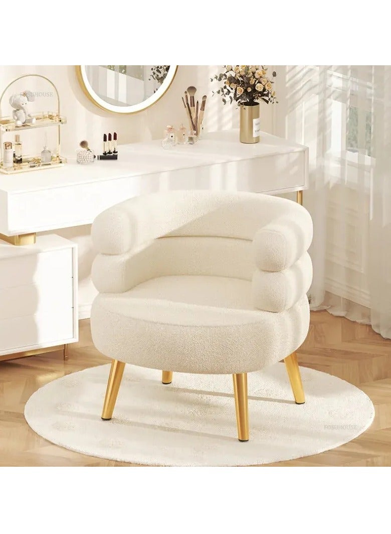 Arabest Makeup Chair for Vanity, Modern Single Tufted Sofa Chair, Cosy Sherpa Chair for Small Spaces, Cute Padded Makeup Chair for Women and Girls, Boucle Fabric Armchair for Living Room Bedroom,White  - Image 1