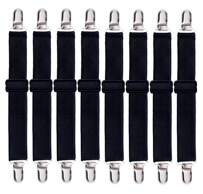 8 PACK BED SHEET STRAPS ADJUSTABLE FITTED SHEET STRAPS CLIPS HEAVY DUTY BED SHEET CLIPS HOLDER FOR BED SHEETS MATTRESS COVERS SOFA CUSHION