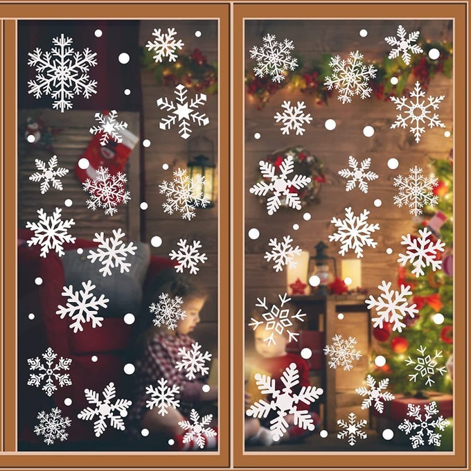 289PCS CHRISTMAS SNOWFLAKES WINDOW CLINGS DECAL STICKERS XMAS NEW YEAR WINTER WONDERLAND DECORATIONS SANTA CLAUS REINDEER ORNAMENTS FROZEN PARTY SUPPLIES10 SHEETS