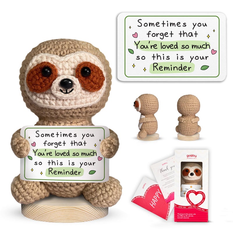 Gossby Positive Sloth Crochet - Sometimes You Forget That Youâ€™re Loved - Inspirational Gift Women - Emotional Support, Birthday, Encouragement, Thinking of You, Friend, Coworker, Boss - Image 1