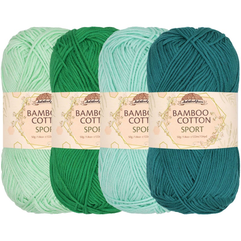BambooMN JubileeYarn Bamboo Cotton Sport Yarn - 50g/Skein - Shades of Green - 4 Skeins - Image 1