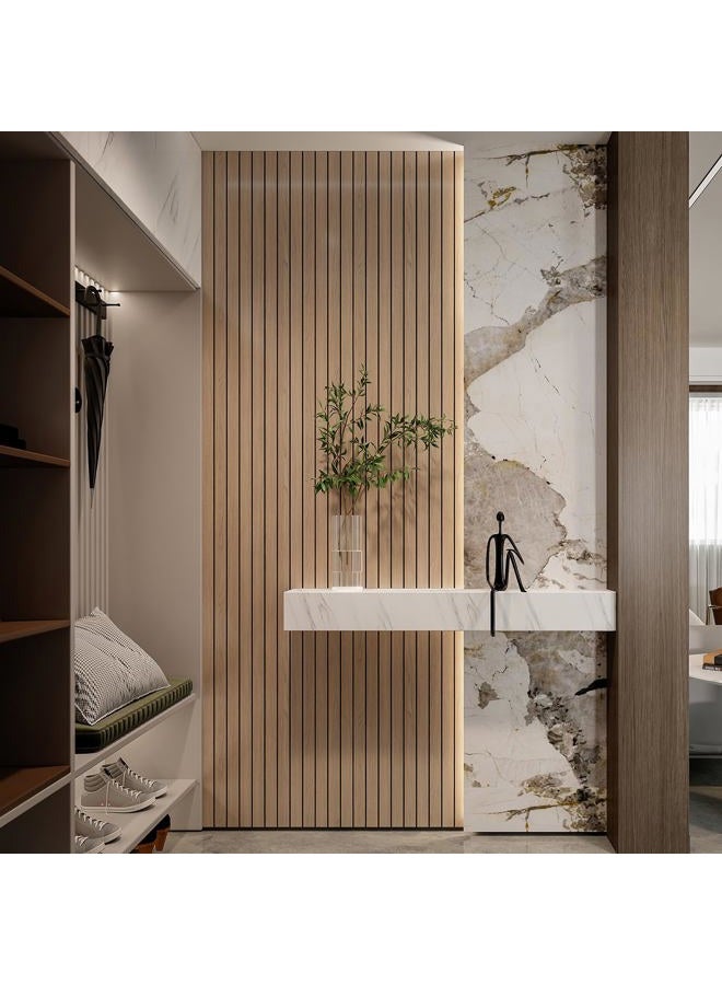 YLL YLL PVC Slat Wall Panel Peel and Stick 118"x 15.7" Faux Oak Grain Wood Slat Panel Self-Adhesive Wallpaper Soundproof 3D Wall Panels - Image 2