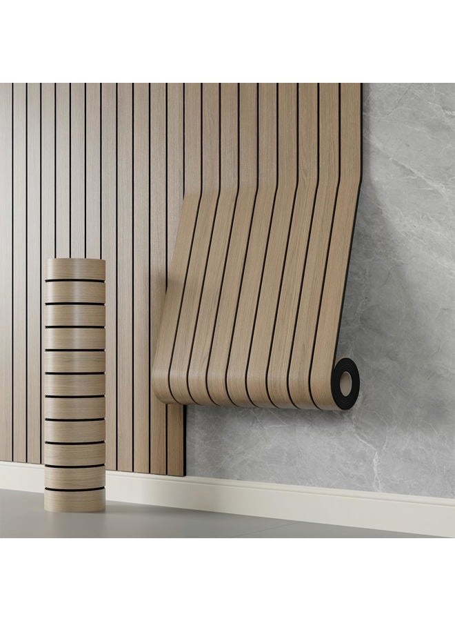 YLL YLL PVC Slat Wall Panel Peel and Stick 118"x 15.7" Faux Oak Grain Wood Slat Panel Self-Adhesive Wallpaper Soundproof 3D Wall Panels - Image 1