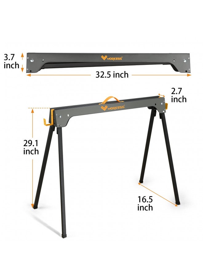 WORKESS WORKESS Saw Horses 2 Pack, Heavy Duty Folding Portable Saw Horses Table 2200 Lbs Load Capacity with 2x4 Support Legs, Fast Open Legs and Easy Grip Handle for Woodworking.  - Image 1