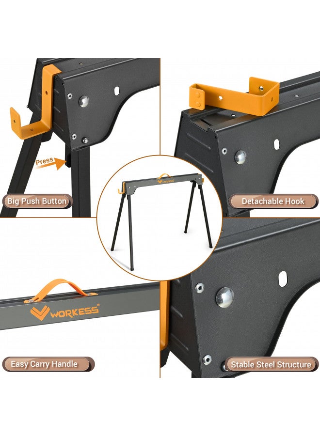 WORKESS WORKESS Saw Horses 2 Pack, Heavy Duty Folding Portable Saw Horses Table 2200 Lbs Load Capacity with 2x4 Support Legs, Fast Open Legs and Easy Grip Handle for Woodworking.  - Image 2