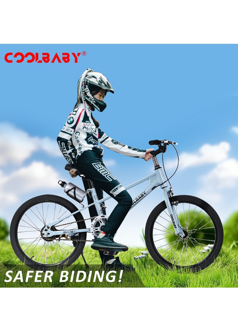 Cool Baby - COOLBABY High carbon steel frame adjustable height double brake mountain bike for teenagers.Blue - Image 1