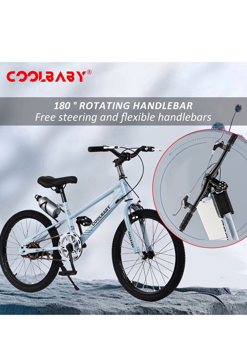 Cool Baby - COOLBABY High carbon steel frame adjustable height double brake mountain bike for teenagers.Blue - Image 1