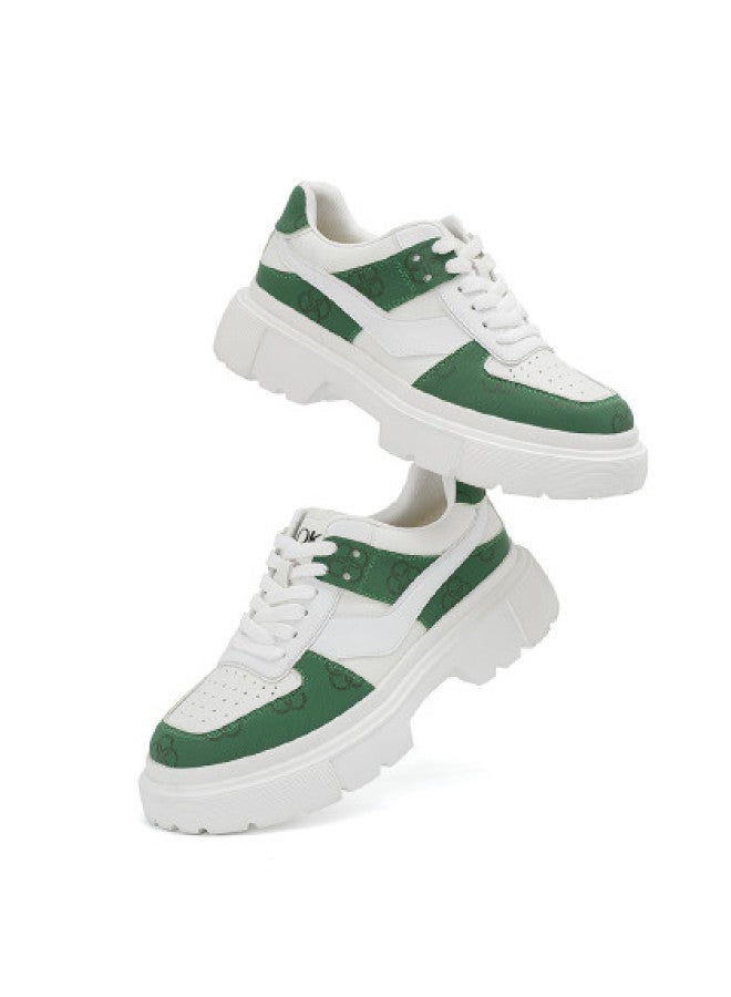 AOKANG Sports Leather Shoes】 Women's Spring Sports Leather Shoes, Fashionable Color-blocking Casual Sneakers With Cushioning And Comfort - Image 1