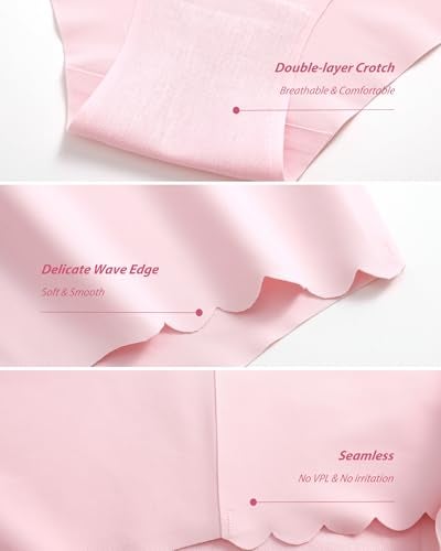 Sth Big High Waisted Seamless Underwear for Women No Show Panties Cheeky Scalloped Edge Bikini Breathable Briefs 6 Pack, Large - Image 3