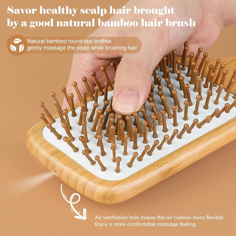 Sofmild Hair Brush-Natural Wooden Bamboo Brush and Detangle Tail Comb, Paddle Hairbrush for Women Men and Kids Make Thin Long Curly Hair Health and Massage Scalp - Image 2