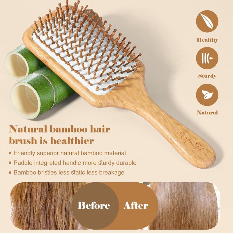 Sofmild Hair Brush-Natural Wooden Bamboo Brush and Detangle Tail Comb, Paddle Hairbrush for Women Men and Kids Make Thin Long Curly Hair Health and Massage Scalp - Image 3
