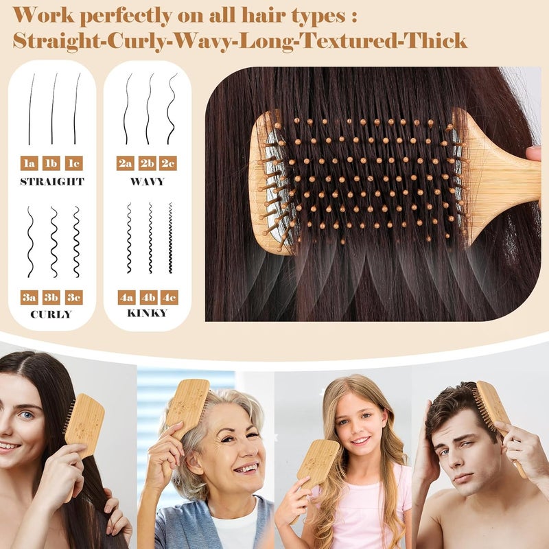 Sofmild Hair Brush-Natural Wooden Bamboo Brush and Detangle Tail Comb, Paddle Hairbrush for Women Men and Kids Make Thin Long Curly Hair Health and Massage Scalp - Image 5