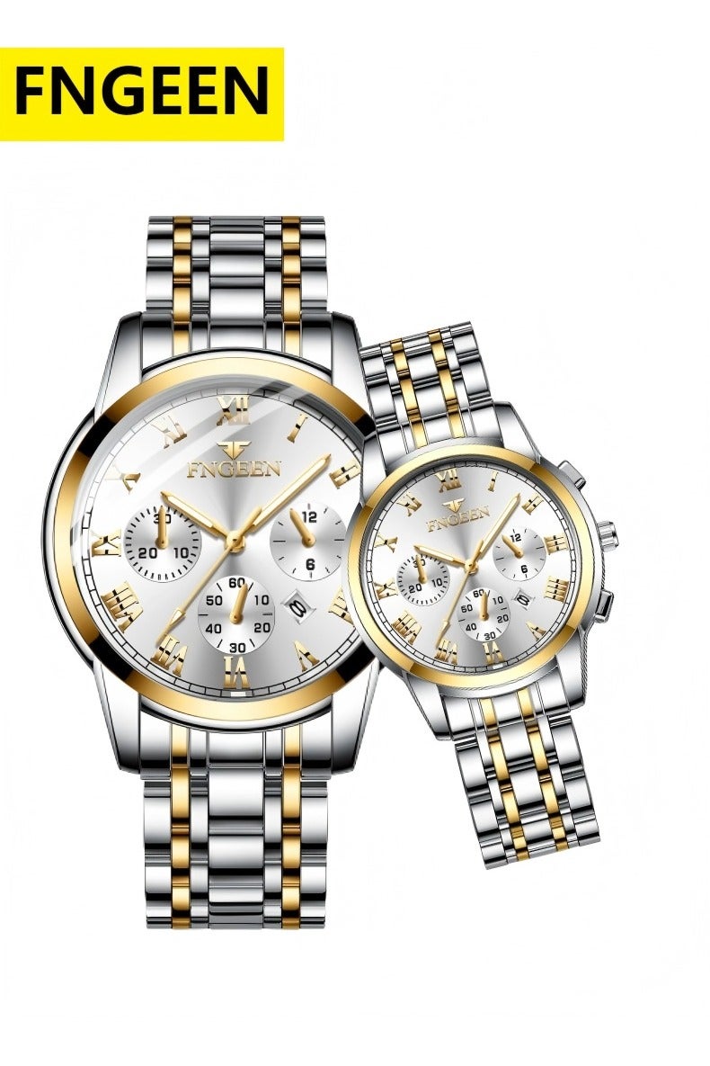 فنجين ساعة زوجين من الكوارتز المضيئة من الفولاذ المقاوم للصدأ للرجال والنساء - Image 1