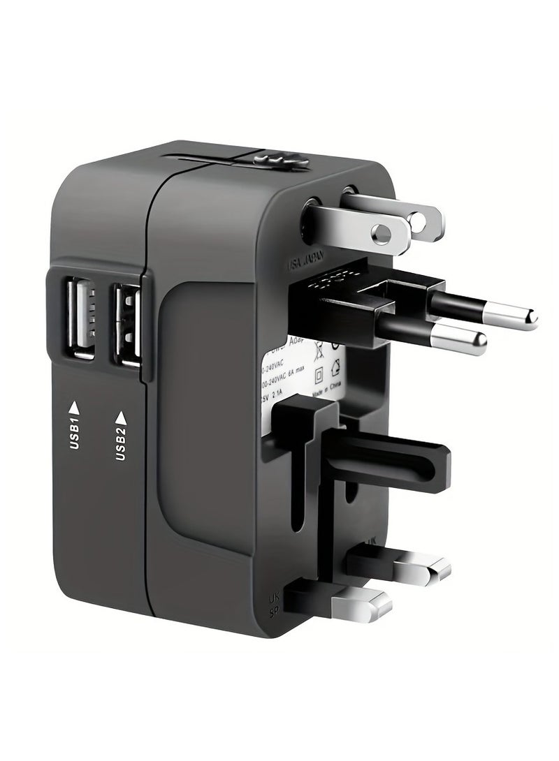 Travel Charger with Dual USB Charging Ports, 2 USB Charger, World All In One Universal Travel Charger, Wall Charger AC Power Plug Adapter, USA EU UK AUS Converter Adapter, USB Charger, Travel Adapter  - Image 1