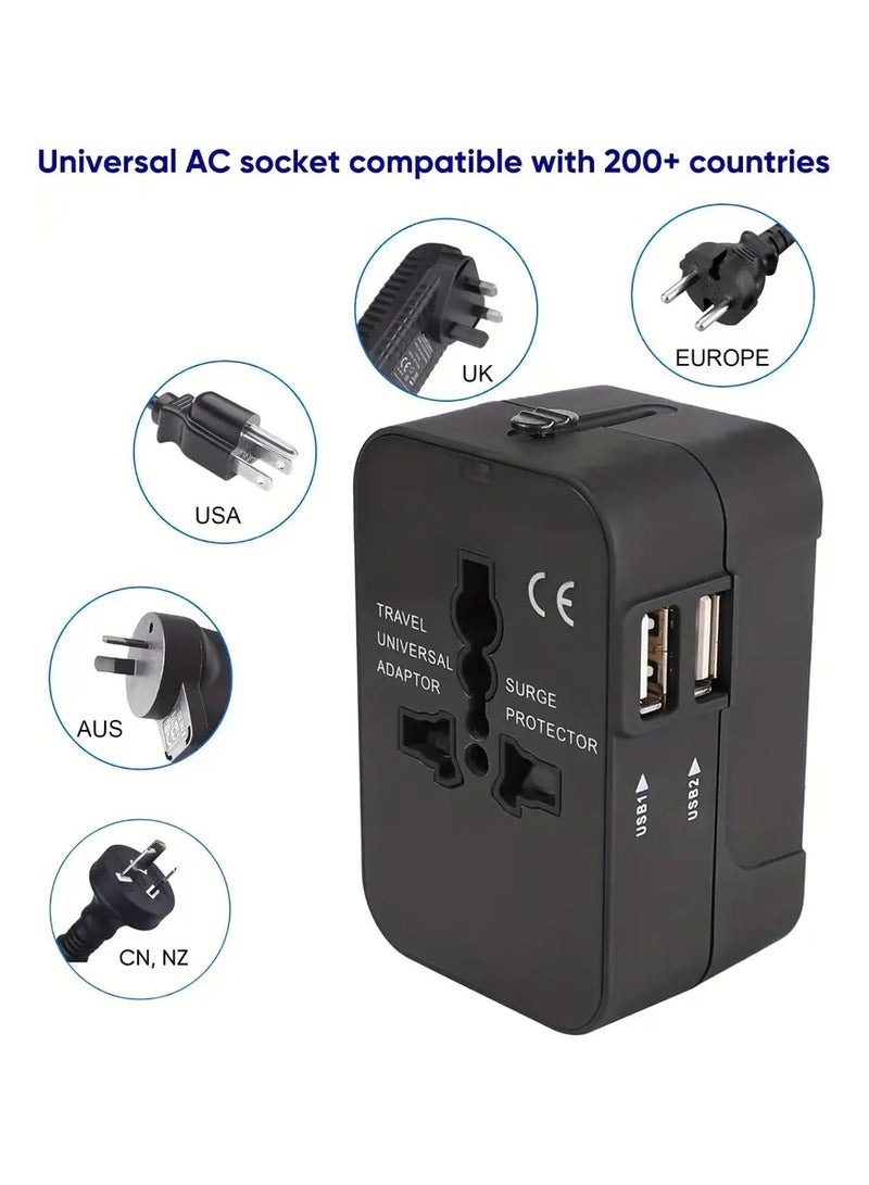 Travel Charger with Dual USB Charging Ports, 2 USB Charger, World All In One Universal Travel Charger, Wall Charger AC Power Plug Adapter, USA EU UK AUS Converter Adapter, USB Charger, Travel Adapter  - Image 2