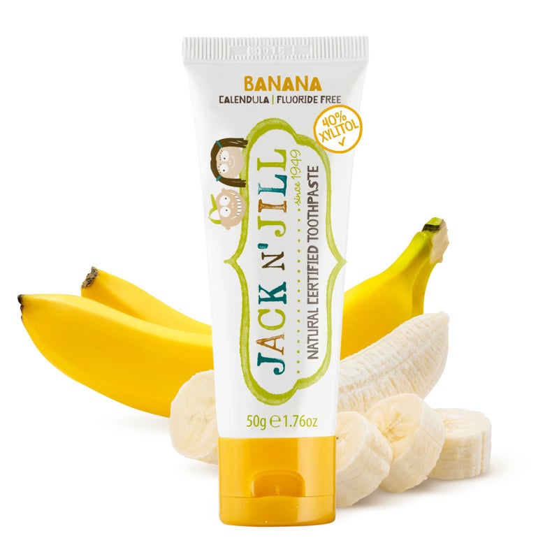 Jack N' Jill Natural Toothpaste for Baby and Infants - Fluoride Free Training Toothpaste, 40% Xylitol, BPA Free - Banana, 1.76 oz (Pack of 1) - Image 1