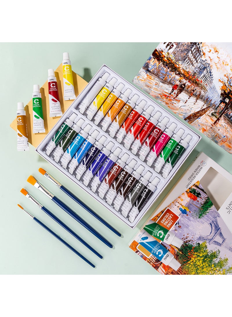 Deli Acrylic Color Set 12 ml x 24 Colors,Water-Resistant When Dried, Non-toxic Formula, Suitable for Different Surfaces - Image 4