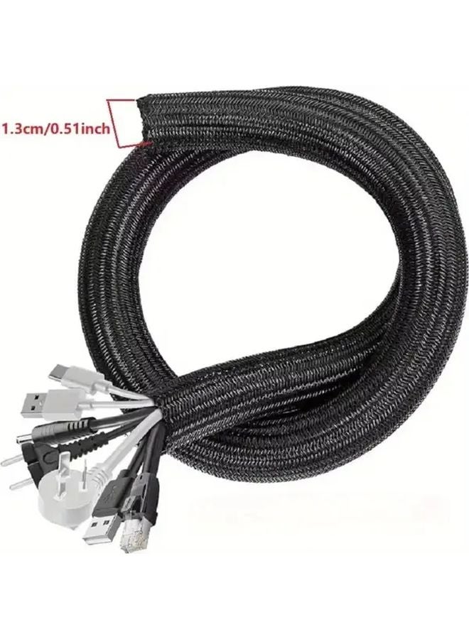 Black 2M Cable Sleeve Durable PET Wire Protector Organizer For Desk PC TV Home Office - Image 1