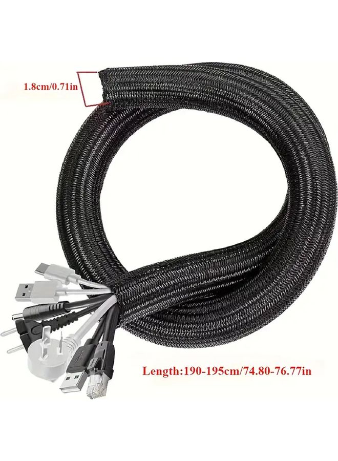 Black 2M Cable Sleeve Durable PET Wire Protector Organizer For Desk PC TV Home Office - Image 4