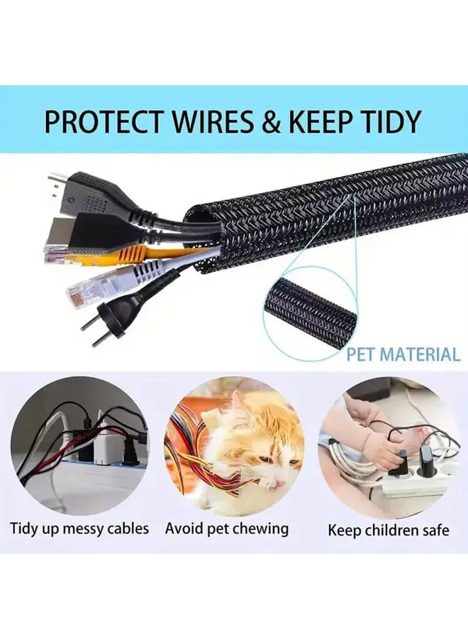 Black 2M Cable Sleeve Durable PET Wire Protector Organizer For Desk PC TV Home Office - Image 3