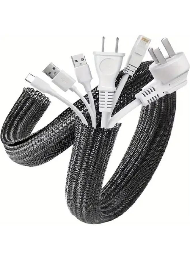 Black 2M Cable Sleeve Durable PET Wire Protector Organizer For Desk PC TV Home Office - Image 2