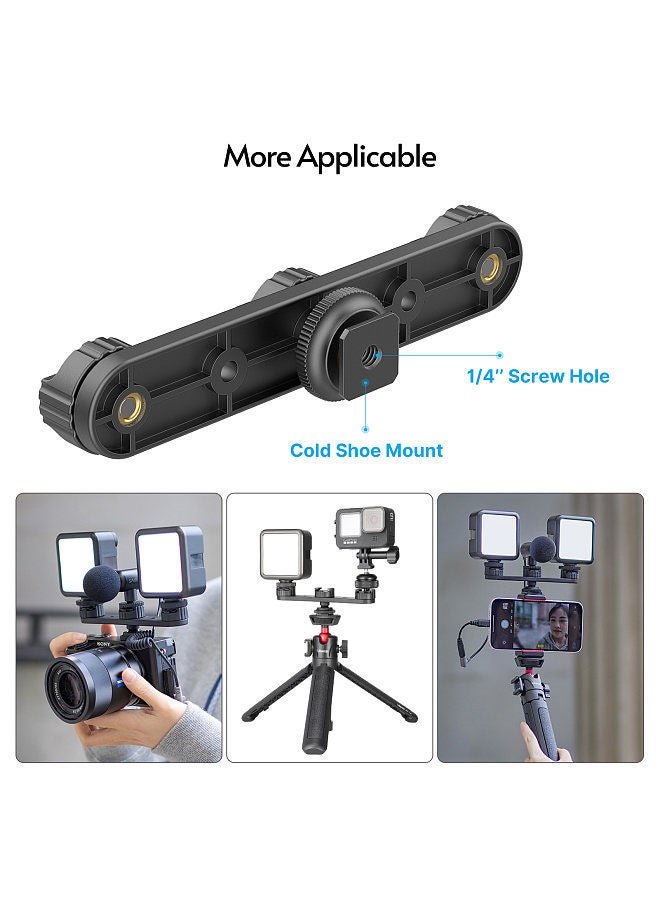 Ulanzi PT-23 Cold Shoe Bracket Vlog Expansion Bracket with 3 Cold Shoe Mounts 180° Rotatable for Mounting LED Video Light Microphone