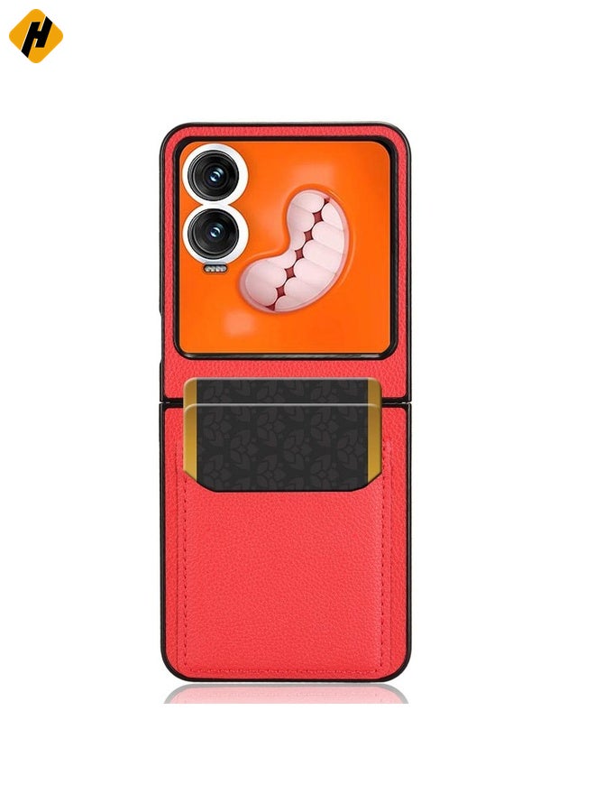 HuHa Case Cover For Infinix Zero Flip Litchi Texture Card Slots Back Cover Phone Case(Red)  - Image 4