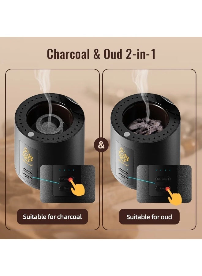Bukhoon Upgraded  2-in-1 Bakhoor Burner High Quality Electronic With or without Charcoal,  Oud Incense Holder Black - Image 2