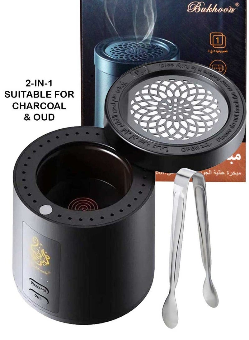 Bukhoon Upgraded  2-in-1 Bakhoor Burner High Quality Electronic With or without Charcoal,  Oud Incense Holder Black - Image 1