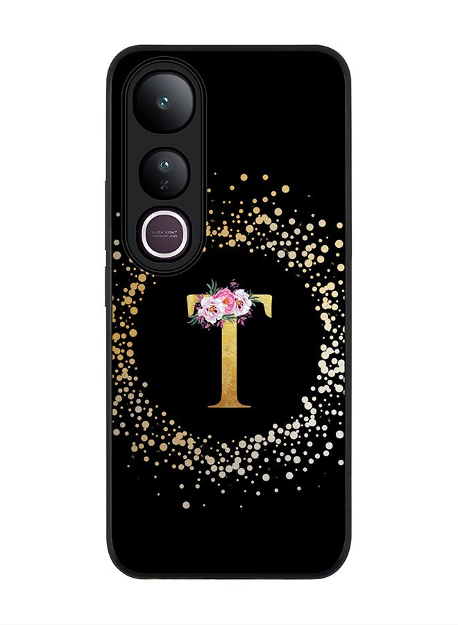 Stylizedd For vivo V50 Lite Case,Slim fit Camera Protection, Shockproof Thin Phone cover  - Custom Monogram Floral - T ( Black )