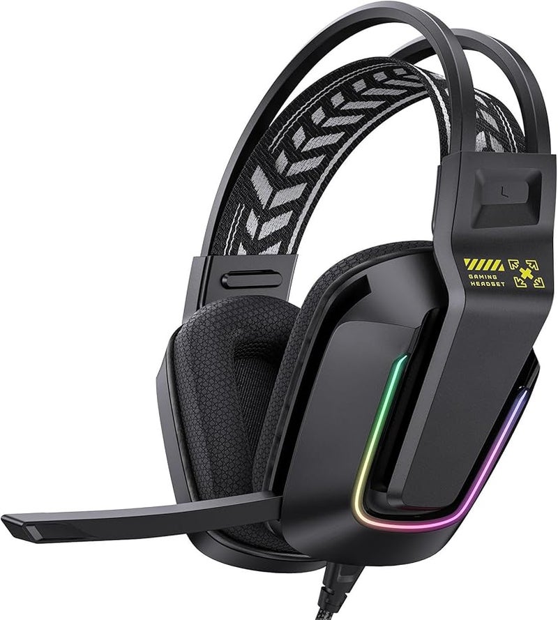 Black Gaming Headset with Microphone Soft Memory Foam Ear Cushions Volume Control Plug and Play for PC Laptop Game Console - Image 1