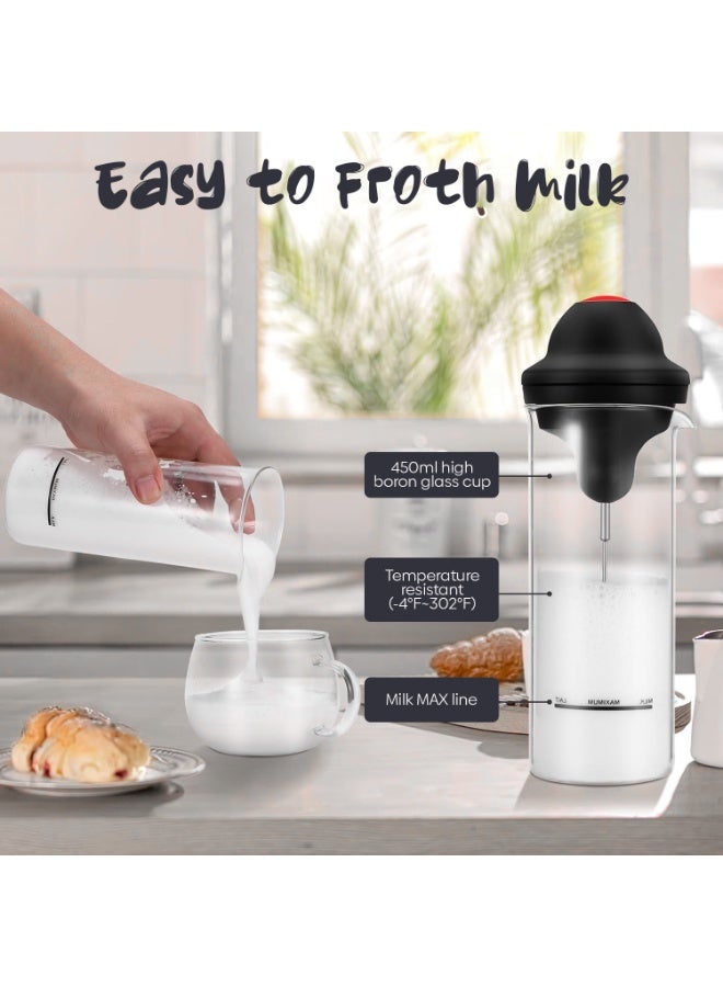 ARABIQO Handheld Milk Frother with Stand & Heat-Proof Glass Cup 450ml (17oz) | Electric Coffee Frother, Battery Operated Drink Mixer, Mini Whisk for Cappuccino, Latte, Hot Chocolate & More - Image 3